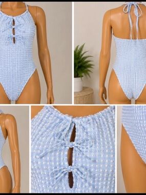 wild fable Light Blue Textured One-Piece Swimsuit